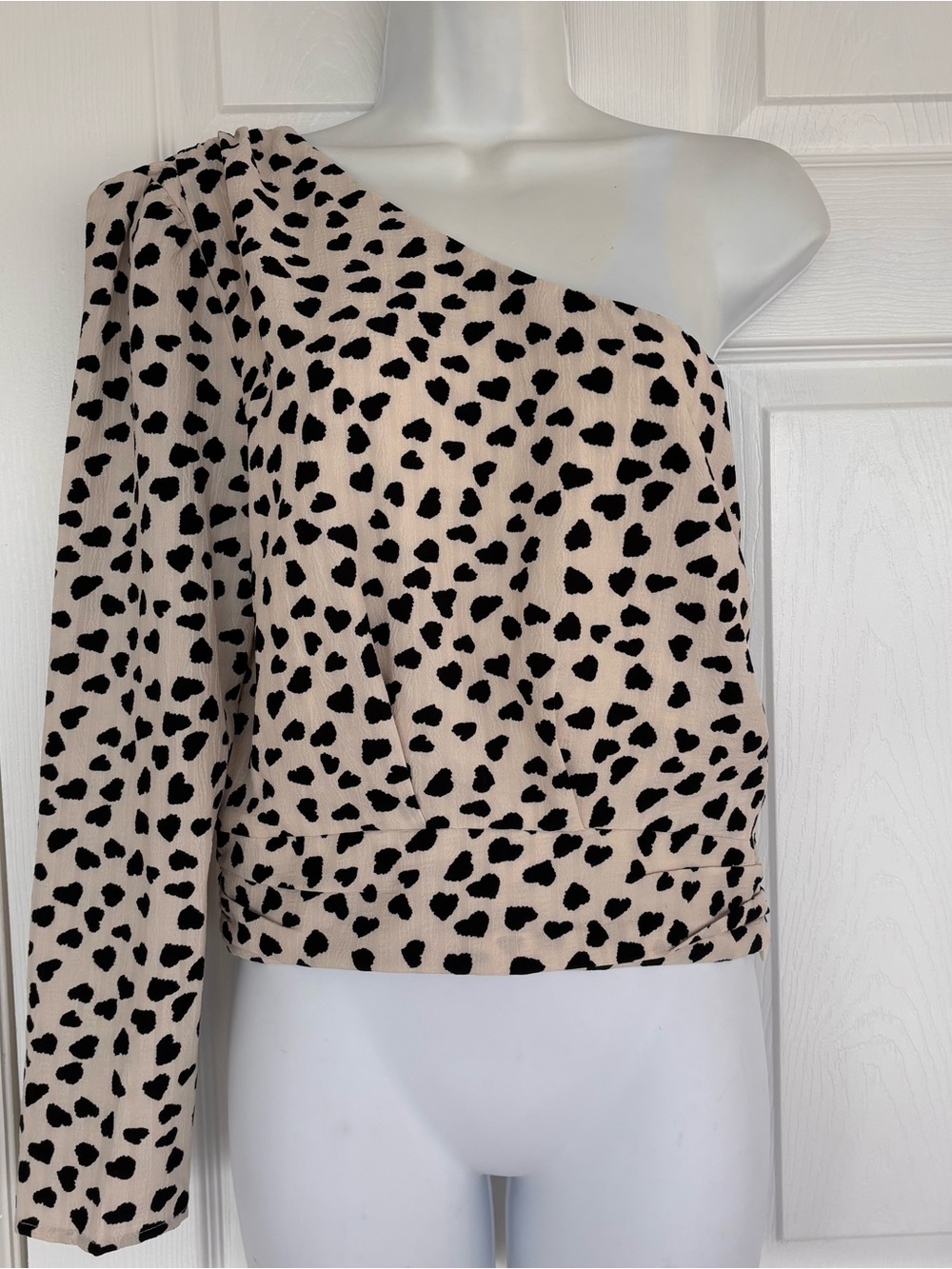 Gilli One-Shoulder Leopard Print Top in Beige and Black